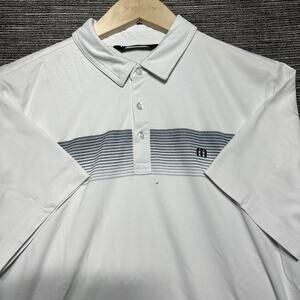 Travis Mathew Polo Shirt Men's L White Stripe Short Sleeve Golf Athletic